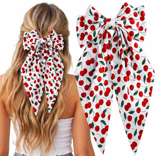 JazSwirl Oversized Cherry Hair Bow Clip, Large 6.7x13in Hair Accessory