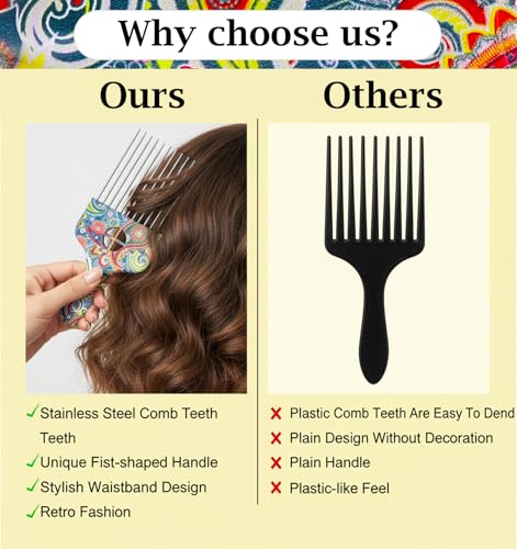 Metal Hair Pick 2-Pack for Black Men - Stainless Steel Afro Comb