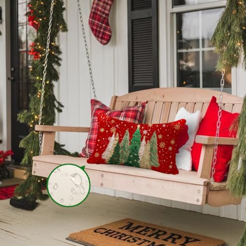 Christmas Pillow Cover 12x20 Inch Waterproof Red Gold Decor