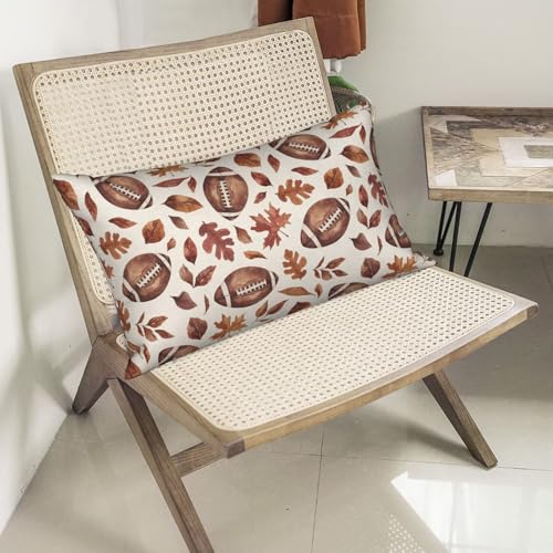 Sorktse Fall Throw Pillow Covers, 12x20 Pumpkin Football Maple Leaf Set of 2