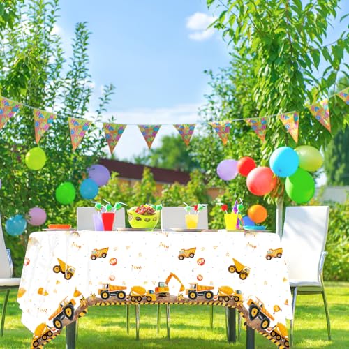 BOXOB Construction Tablecloths, 54x108 Inch Plastic Party Covers 2pcs