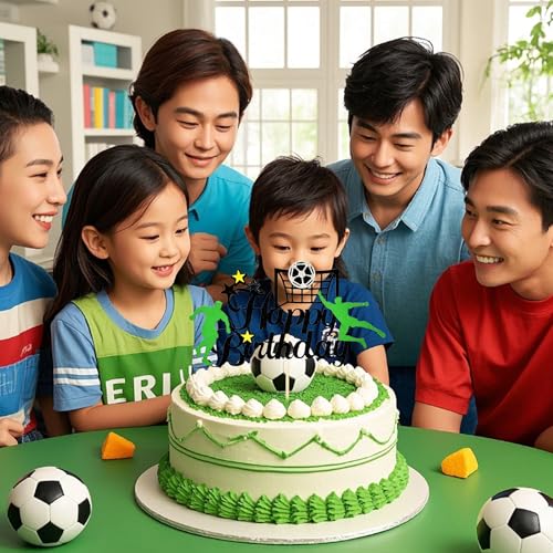Soccer Happy Birthday Cake Topper - Glitter Sports Theme Decoration