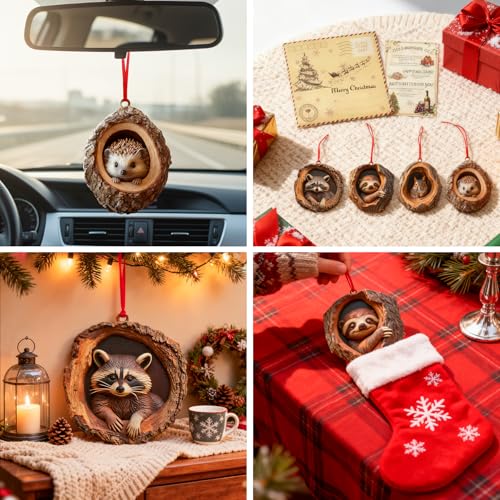 Forest Animal Christmas Ornaments Hedgehog Resin Hanging Decor - Funny Holiday Tree Decor
