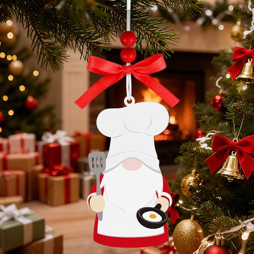 Chef Gnome Christmas Ornament - Wooden Hanging Decor for Home & Kitchen