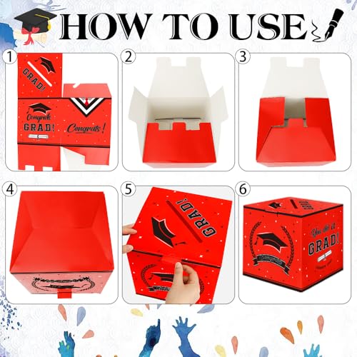 Red 2026 Graduation Card Box for Party Decorations & Money Holder