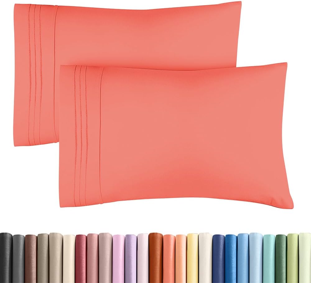 Skiennix Standard Pillow Cases Set of 2 - Ultra-Soft Hotel Quality - Comfy, Wrinkle-Free, Stain Resistant - Coral Color