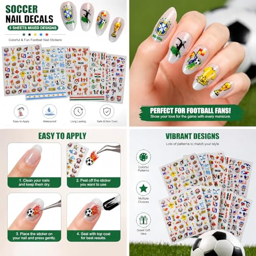 2026 World Cup Nail Art Stickers 5D Self-Adhesive Soccer Decals