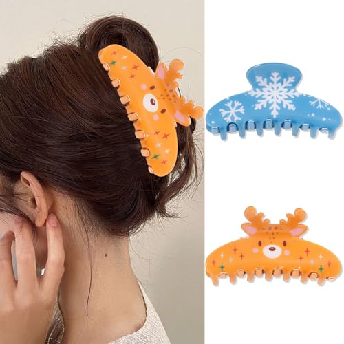 Christmas Hair Claw Clips 2Pcs Snowflake Elk Non-Slip Hair Accessories