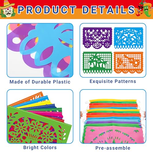 Cinco De Mayo Party Banner - 18 FT Colorful Papel Picado Decor