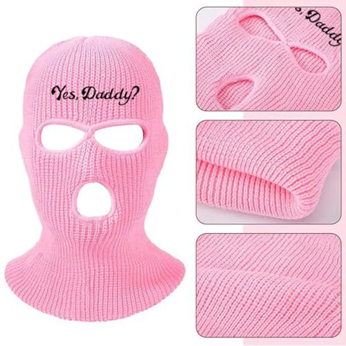 3 Hole Ski Mask, Winter Full Face Cover Knit Beanie for Women,Yes Daddy Balaclava