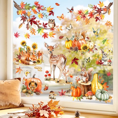 Autumn Window Clings - Double-Sided Fall Animal Decor Stickers