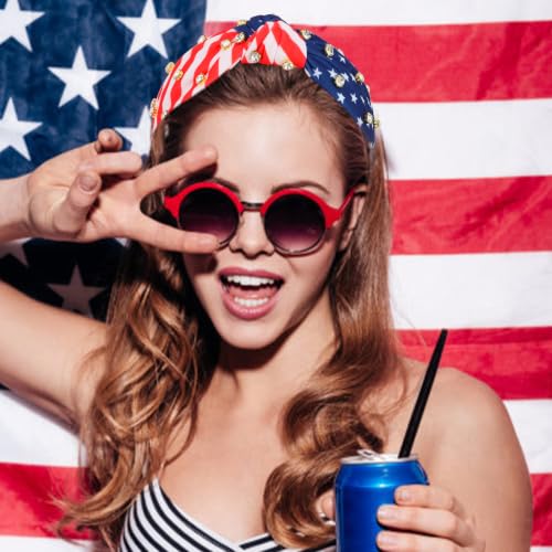 WHAVEL 4th of July Rhinestone Patriotic Knotted Headband 2-Pack