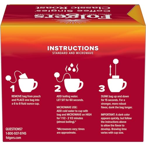 Folgers Classic Roast Medium Roast Coffee Singles Pack of 12 (228 Bags)