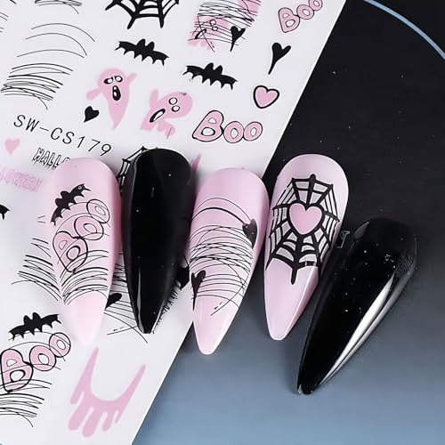 Halloween Nail Stickers 4-Pack Self-Adhesive Spooky Pumpkin Cobweb Decals