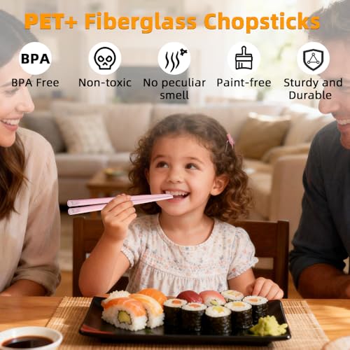Coikcer Reusable Fiberglass Chopsticks Set - 6 Pairs (4 Adult, 2 Kids)