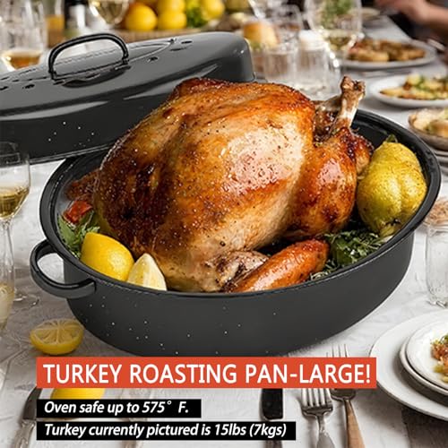 18 Inch Turkey Roasting Pan with Nonstick Rack and Lid - Large Oven Roast Pan