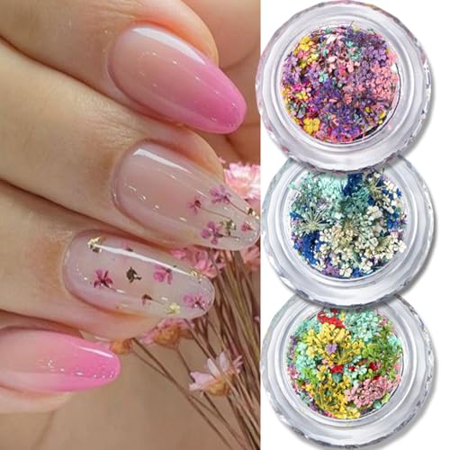WULIUFLY 3D Dried Flower Nail Art Decals Colorful Spring Floral Kit