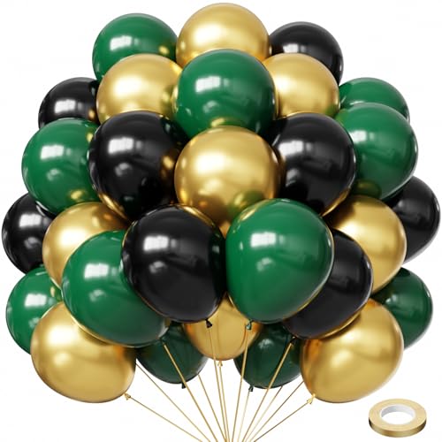 Hiquaty Green and Gold Balloons Set - 60pcs 12 Inch Latex
