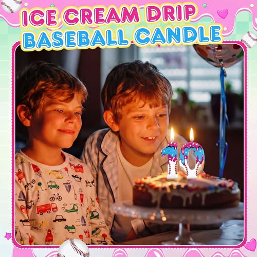 Ice Cream Drip Baseball Number 10 Birthday Candle by Conelist