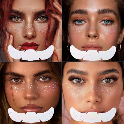 Holographic Glitter Freckles Face Tattoos - 8 Pack Waterproof Makeup Patches