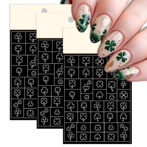 St. Patrick's Day Clover Nail Art Stickers - 3 Sheets Self-Adhesive Decals