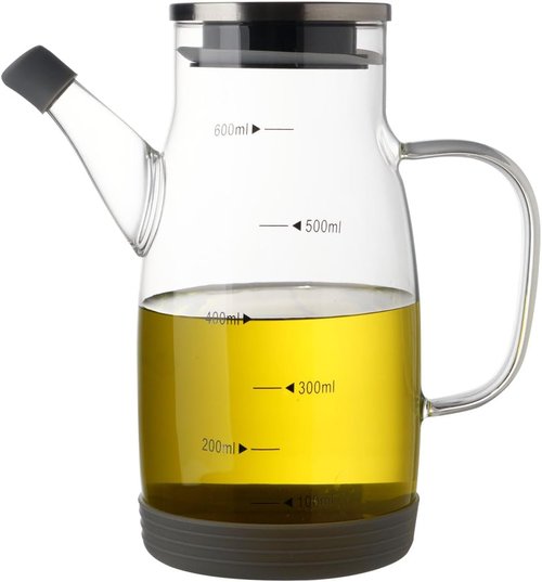 Large Glass Oil Dispenser Bottle - No Drip Olive Oil & Vinegar Cruet with Stainless Steel Lid | 20oz / 600ml Clear