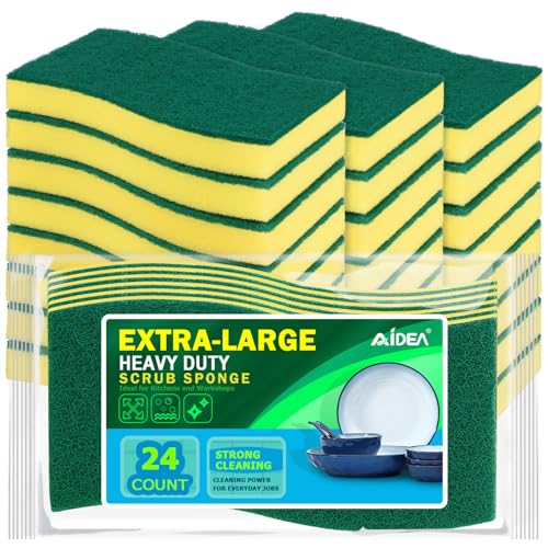 AIDEA XL Heavy Duty Dish Sponges 24 PK - S Shape for Tough Cleaning