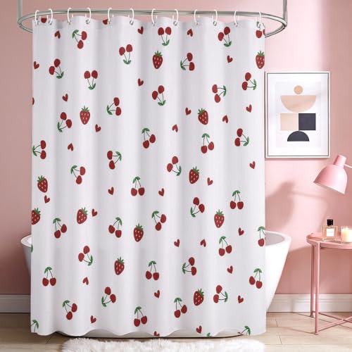 AURISSE Cherry & Strawberry Shower Curtain, Waterproof 72x72 Inch Fabric Set