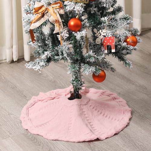 Pink Knitted Tree Skirt for Small Christmas Trees - 18 Inch Holiday Decor
