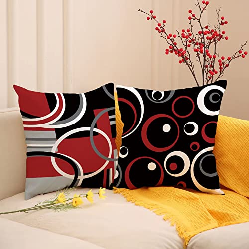 Red and Black Abstract Throw Pillow Covers 18x18 - Set of 4