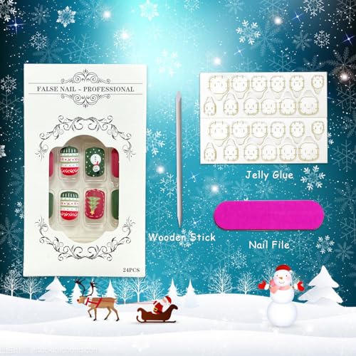 Christmas Press on Nails Snowman Matte Winter False Nails Set