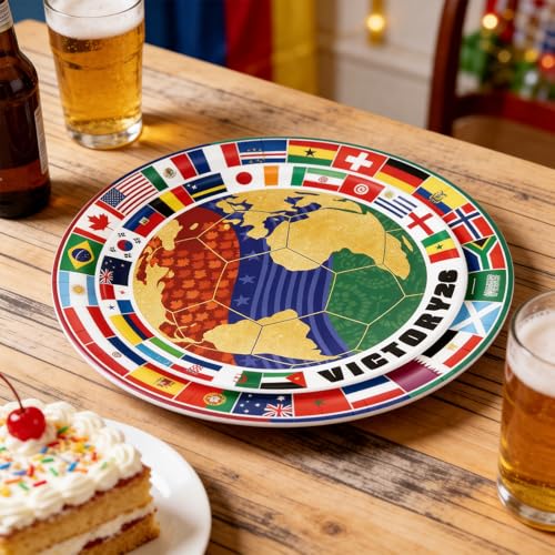 20Pcs World Cup Soccer Theme Paper Plates - 9 Inch Disposable Party Plates, International Flags, Football Match Theme, for Watch Party & Kids Birthday (World Cup Themed Plates)