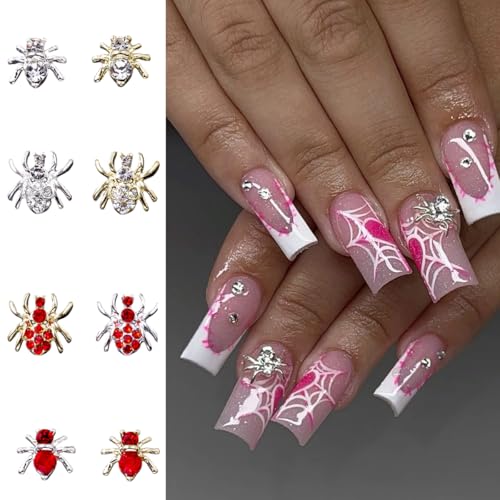 20Pcs 3D Alloy Spider Nail Charms with Red Crystal Rhinestones Punk Gems