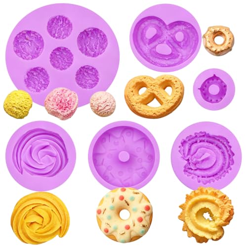Purple Silicone Cookie and Waffle Mold Set - 6 Pieces, Donut & Cookie Shapes
