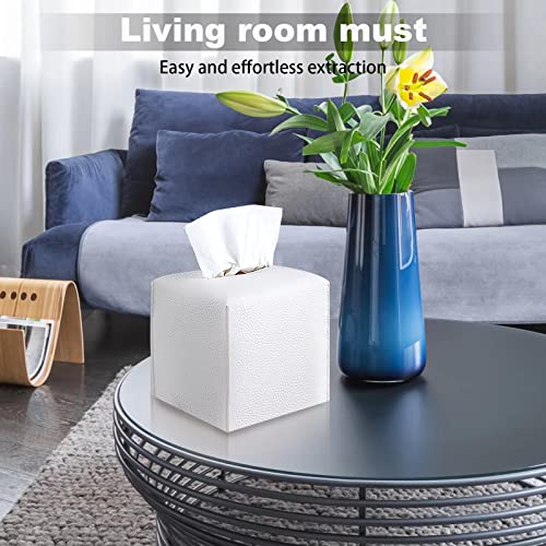 VIVIDLY White PU Leather Tissue Box Holder - 2 Pack, 5x5x5 inches
