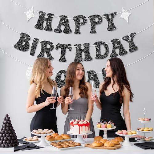 Happy Birthday Loca Banner - Black Glitter Vampire Party Decorations