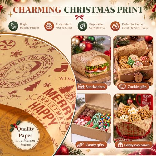 Christmas Wax Paper Sheets - Brown Reindeer Pattern, 150 Pack