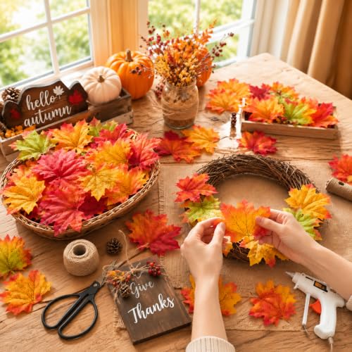 Green Fake Fall Leaves 400 Pcs Autumn Maple Leaf Decor for DIY & Weddings