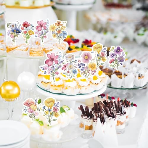 Wildflower Cupcake Toppers - 36PCS Floral Cake Decorations