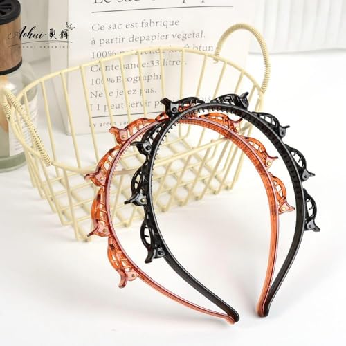 Double Layer Twist Plait Headband with Small Clips 2-Piece Set