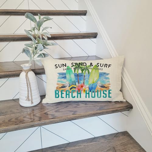 PANDICORN Summer Beach Surfboard Throw Pillow Cover, 12x20 Inch Blue