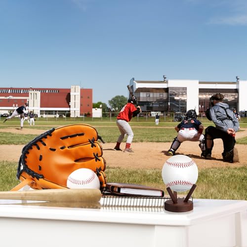 GUSHBIN Wooden Baseball Display Stand, Brown, 2.3" x 2"
