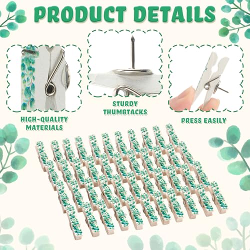 Sabary 48 Pcs Eucalyptus Leaf Push Pin Clips for Bulletin Board & Photos