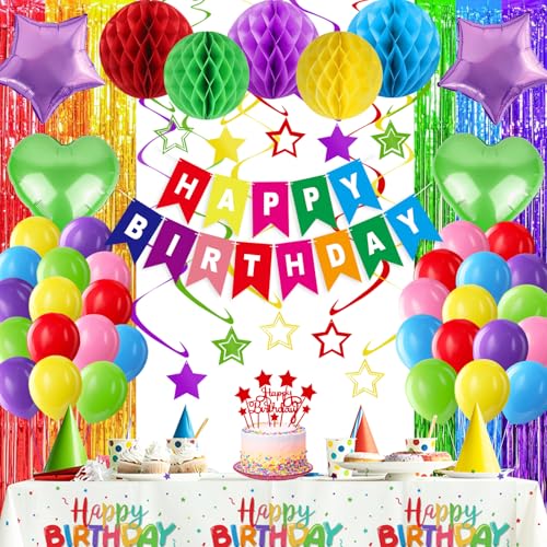 Colorful Birthday Party Decorations Set - All-in-One Rainbow Party Supplies