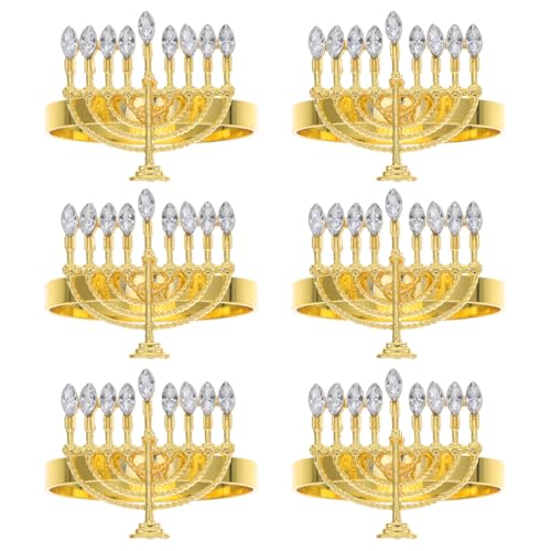 COHEALI Menorah Hanukkah Napkin Rings 6 Pack Metal Table Decor