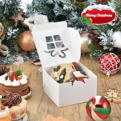 Christmas Cookie Gift Boxes with Window - 18 Pack, 4x4x2.5 Inch, White
