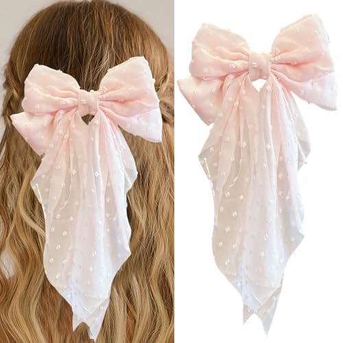 Large Pink Satin Hair Bow - 8 Inch Oversized French Hair Clip