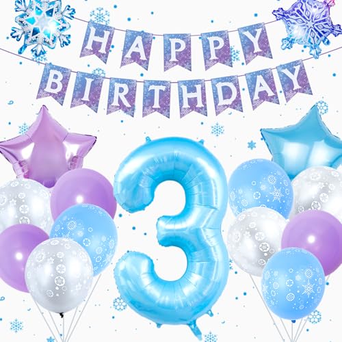 Chlororixia 3rd Birthday Party Decorations with 40 Inch Blue Number 3 Balloon and Festive Foil Snowflake Balloons - Variation 3