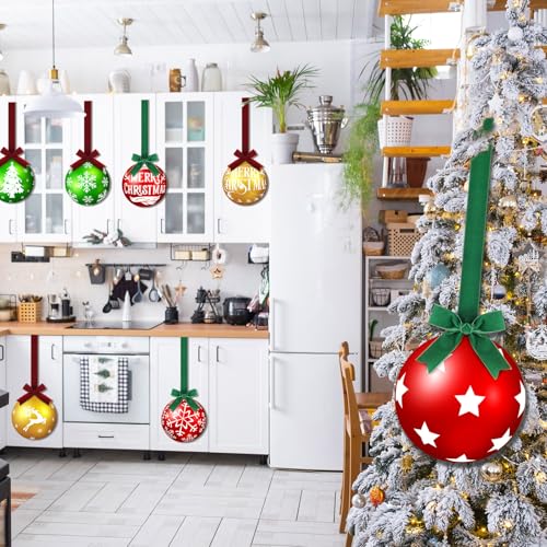 Wooden Christmas Kitchen Cabinet Decor Large Hanging Ornament - Ball Style, 8 Pcs