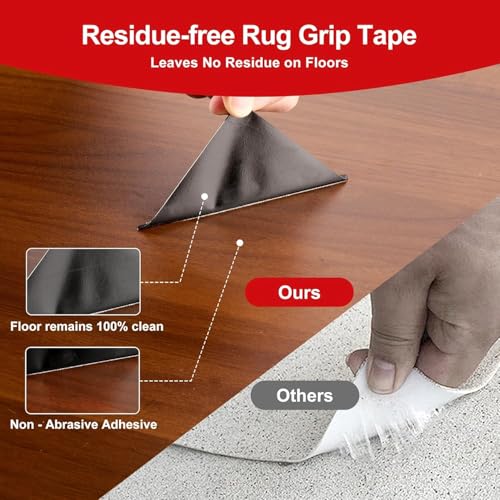 12Pcs Rug Grippers Set - Non-Slip Carpet Tape & Corner Pads for Hardwood & Tile Floors